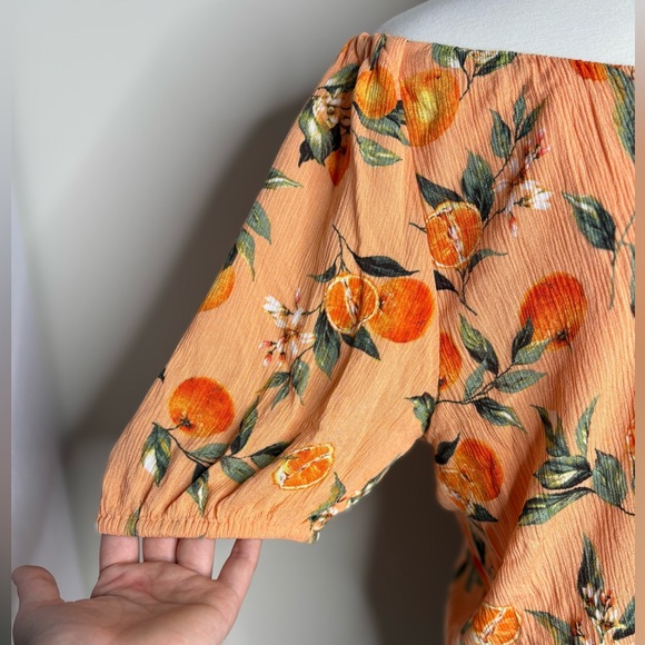 LOFT Peach Floral Off-Shoulder Blouse Orange Print - Picture 5 of 9